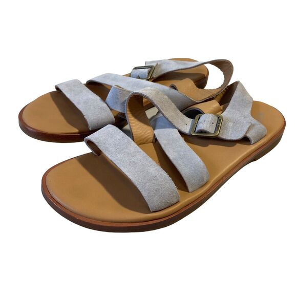 Kork Ease Nogales Grey Full Grain Leather Ankle Strap Flat Sandals Size 39 US 8 - Picture 1 of 10
